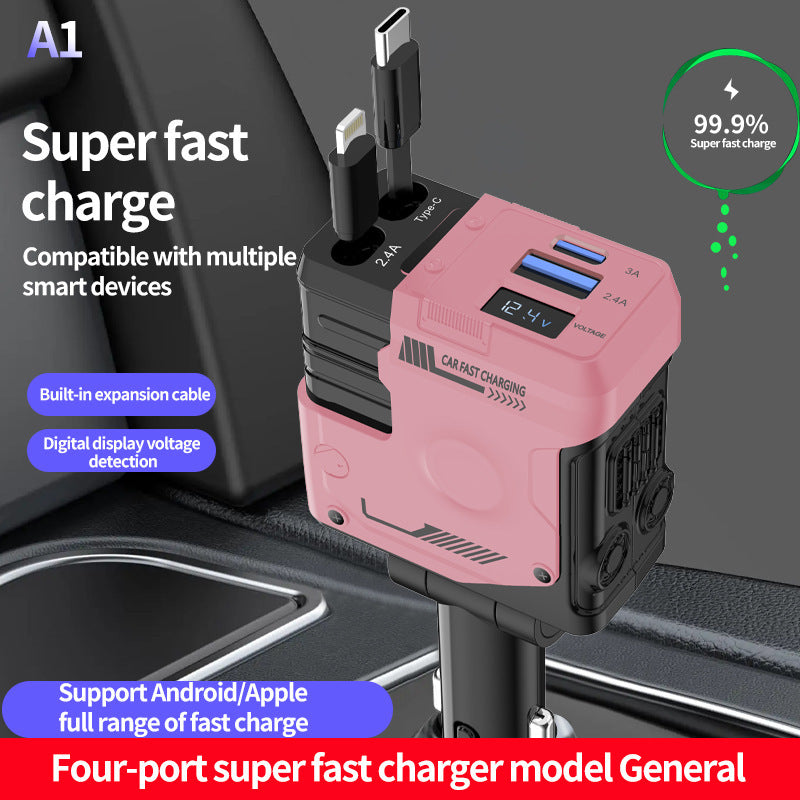 Car Charger Fast Charging And Retractable Four-in-one Cigarette Lighter
