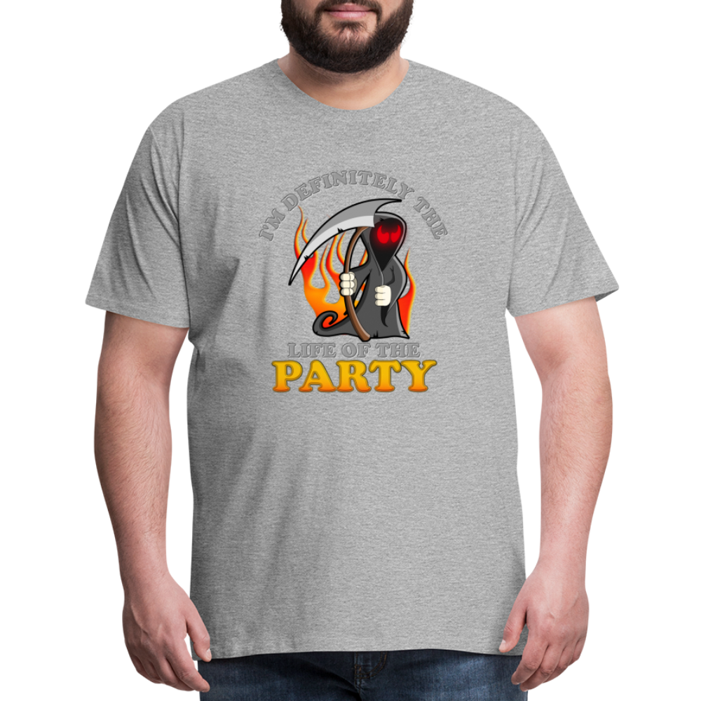I'm Definitely The Life Of The Party, Grim Reaper, Death, Happy Halloween, Monster, Trick Or Treat, Spooky, Scary, Skull, Wolf, Werewolf, Orange, Bat, Red, Mountain, Men's Premium T-Shirt - heather gray