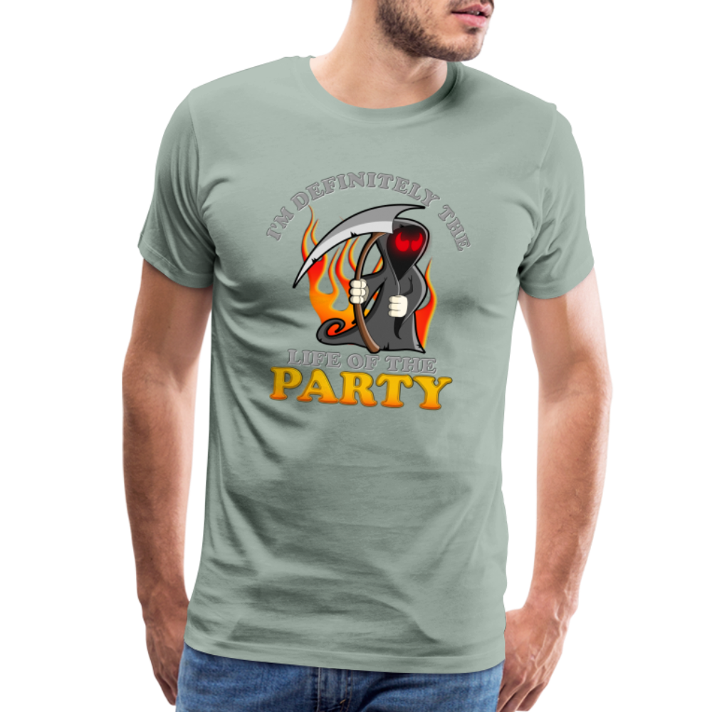 I'm Definitely The Life Of The Party, Grim Reaper, Death, Happy Halloween, Monster, Trick Or Treat, Spooky, Scary, Skull, Wolf, Werewolf, Orange, Bat, Red, Mountain, Men's Premium T-Shirt - steel green