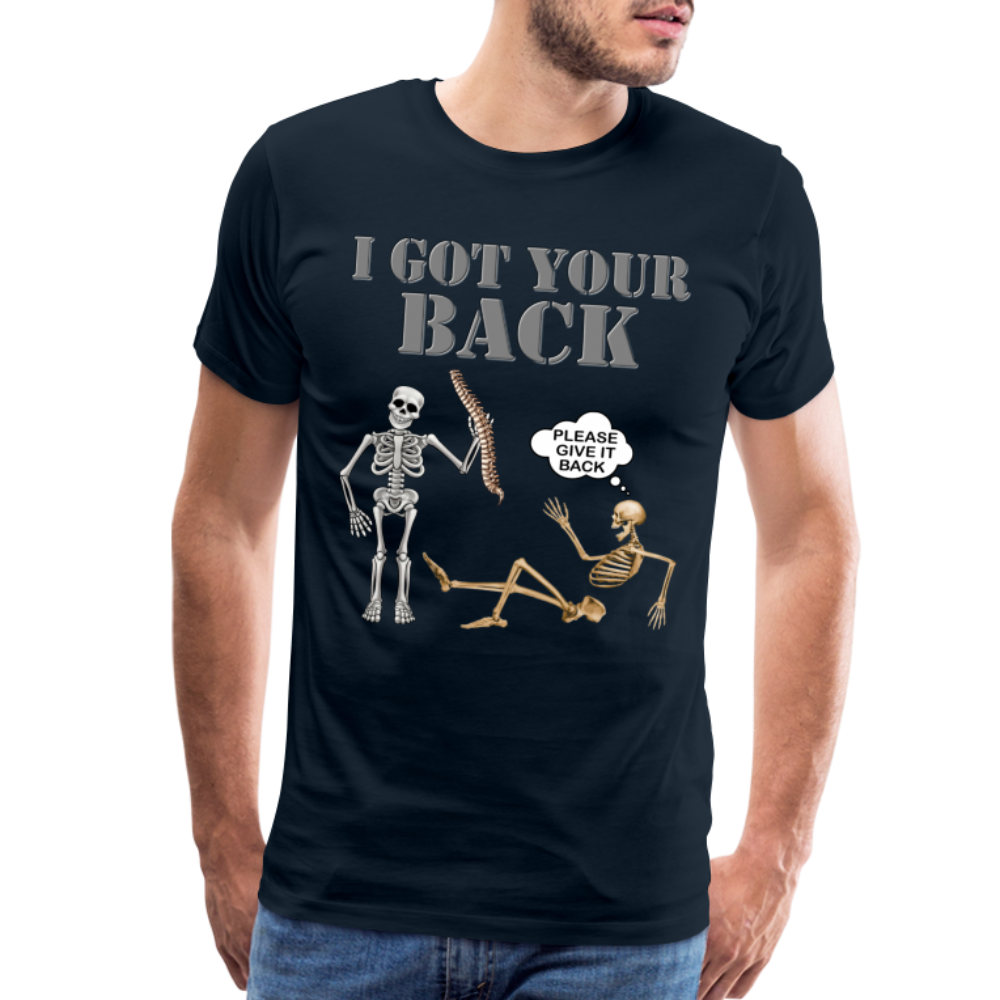 I Got Your Back Shirt, Funny Skeleton Rib Cage Tshirt, Halloween Skeleton Shirts, Mens Anti Valentines Day, Funny Pick Up Lines Men's Premium T-Shirt - deep navy