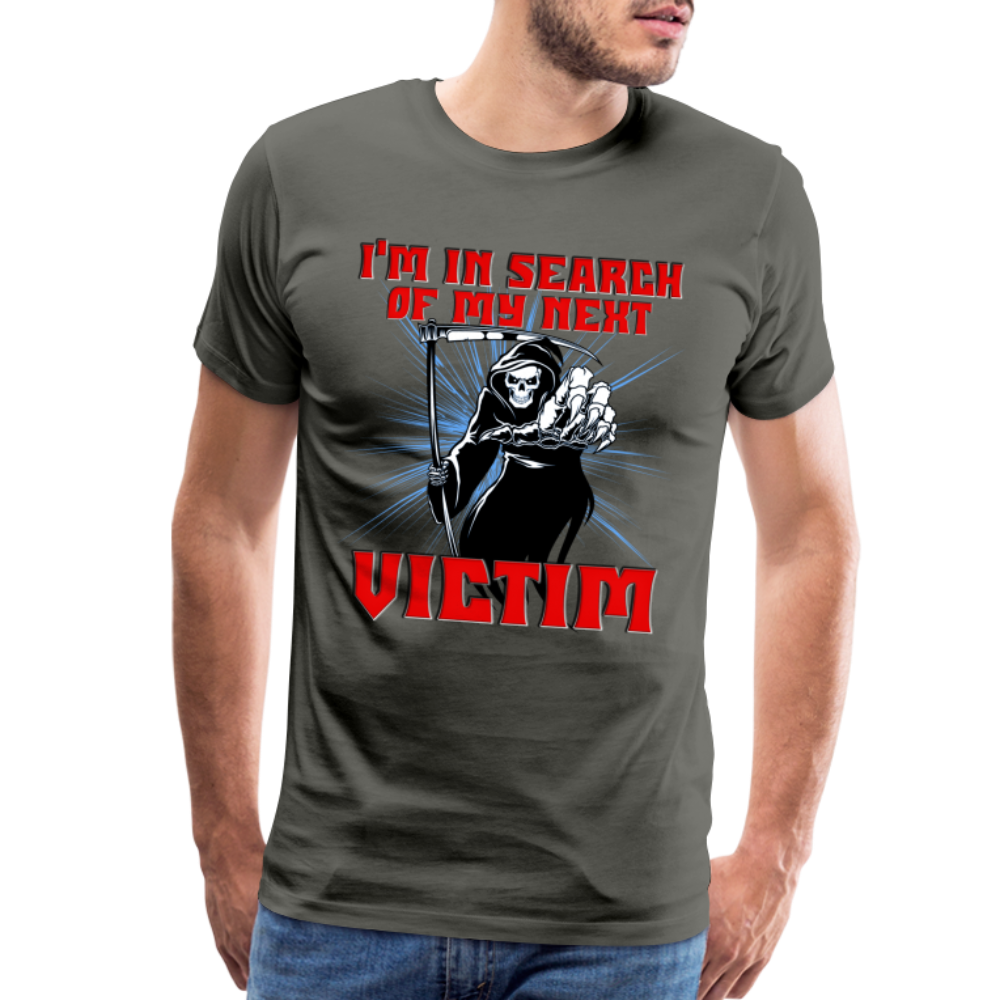 I'm In Search Of My Next Victim, Grim Reaper, Death, Happy Halloween, Monster, Trick Or Treat, Spooky, Scary, Skull, wolf, werewolf, orange, bat, red, Men's Premium T-Shirt - asphalt gray