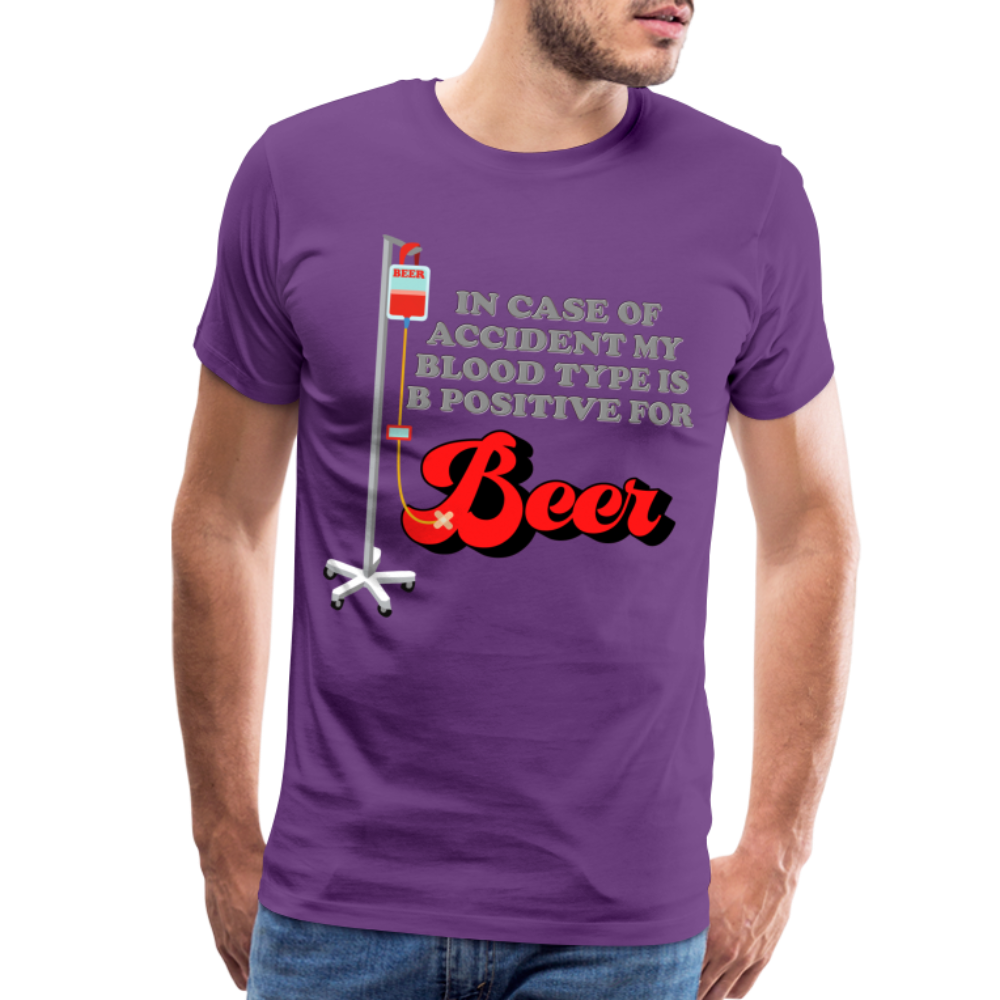 Brewing Beer Shirt, Beer Shirt, Drinking Shirt, Beer Geek, Craft Beer, In Case Of Accident My Blood Type Is B Positive For Beer Shirt, - purple