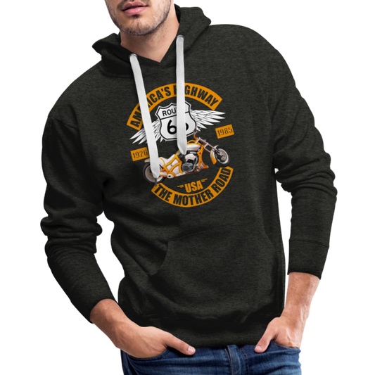 Route 66 Hoodie, Americas Road, Fathers Day Gift, Mother Road, Route 66 Hoodie, Road Trip Hoodie, Route 66 Usa Motorcycle Biker Souvenir Men’s Premium Hoodie - charcoal grey