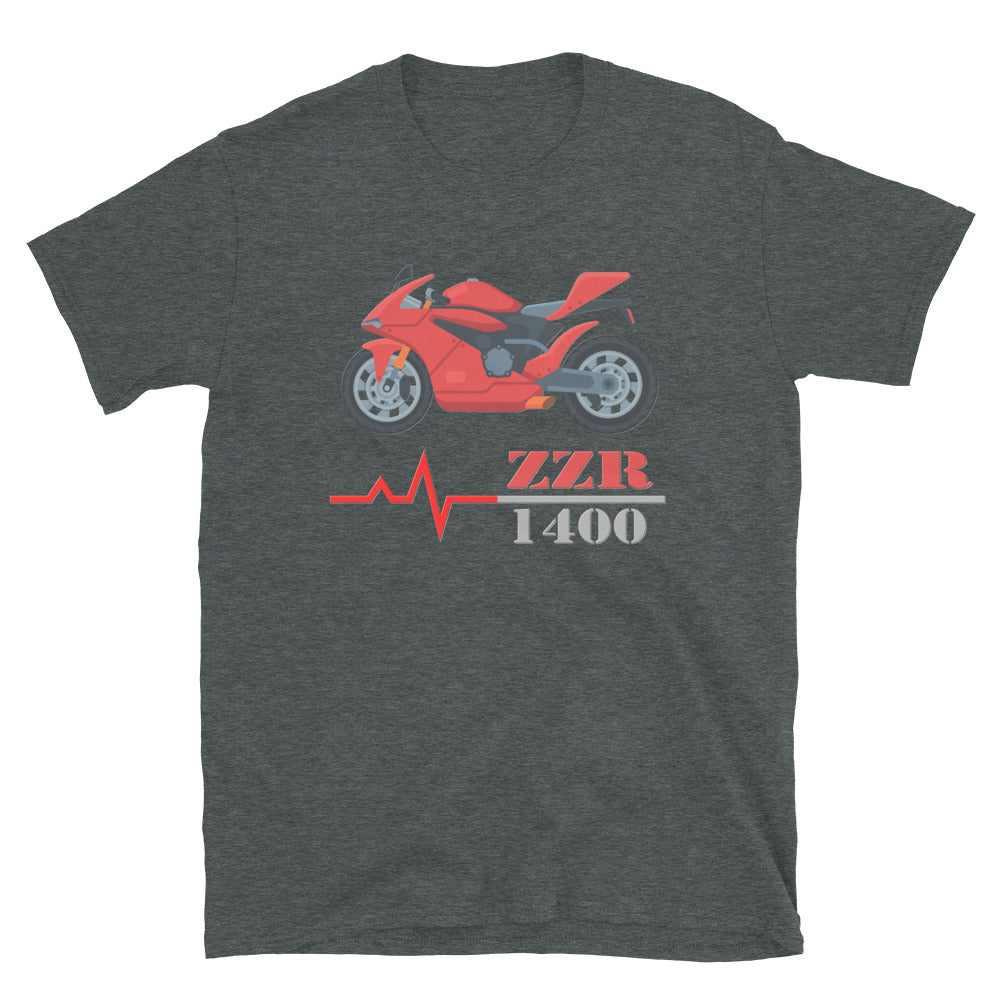 Motorcycle Heartbeat ZZR 1400 T-Shirt - Best Sports Bike Gift Idea For Him Her Boys Girls Tee