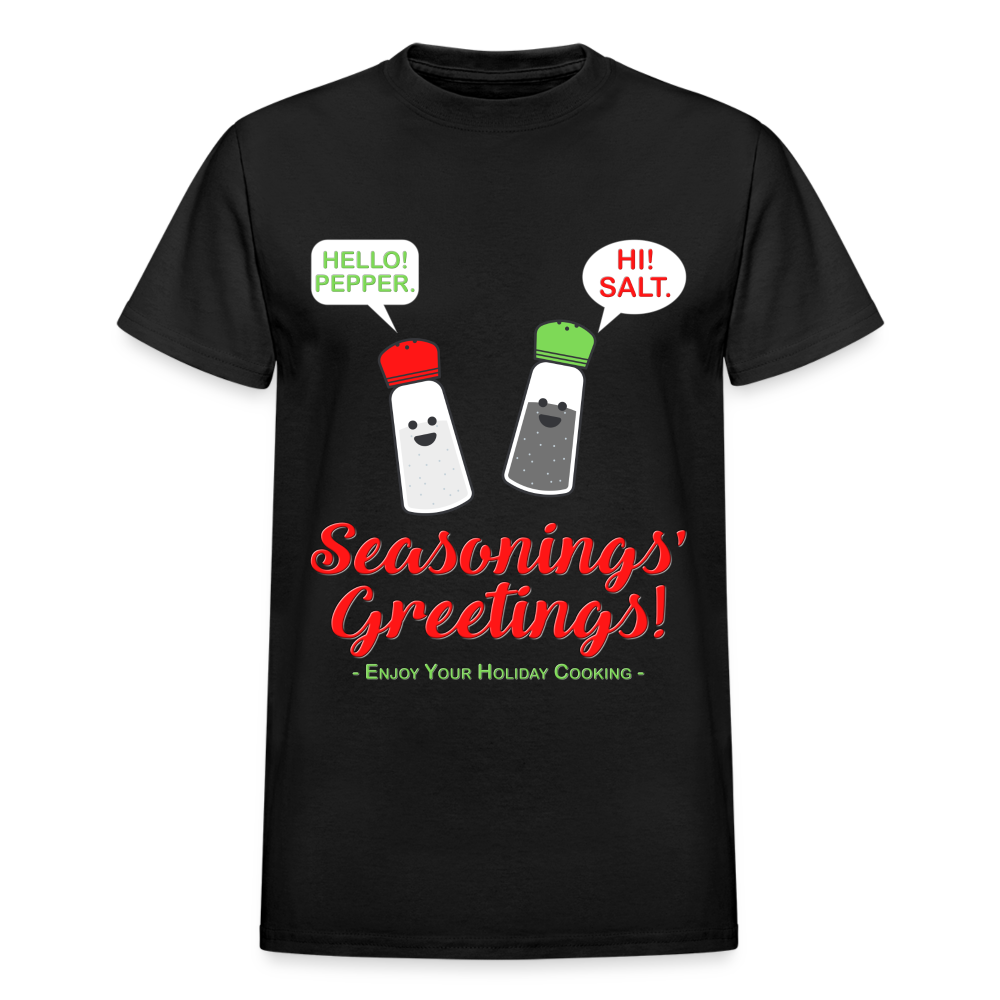 Seasonings Greetings Shirt, Salt Pepper Shaker Shirt, Funny Happy New Year Christmas Holiday Shirt, Foodie Chef Cook Food Gift Idea T-Shirt - black