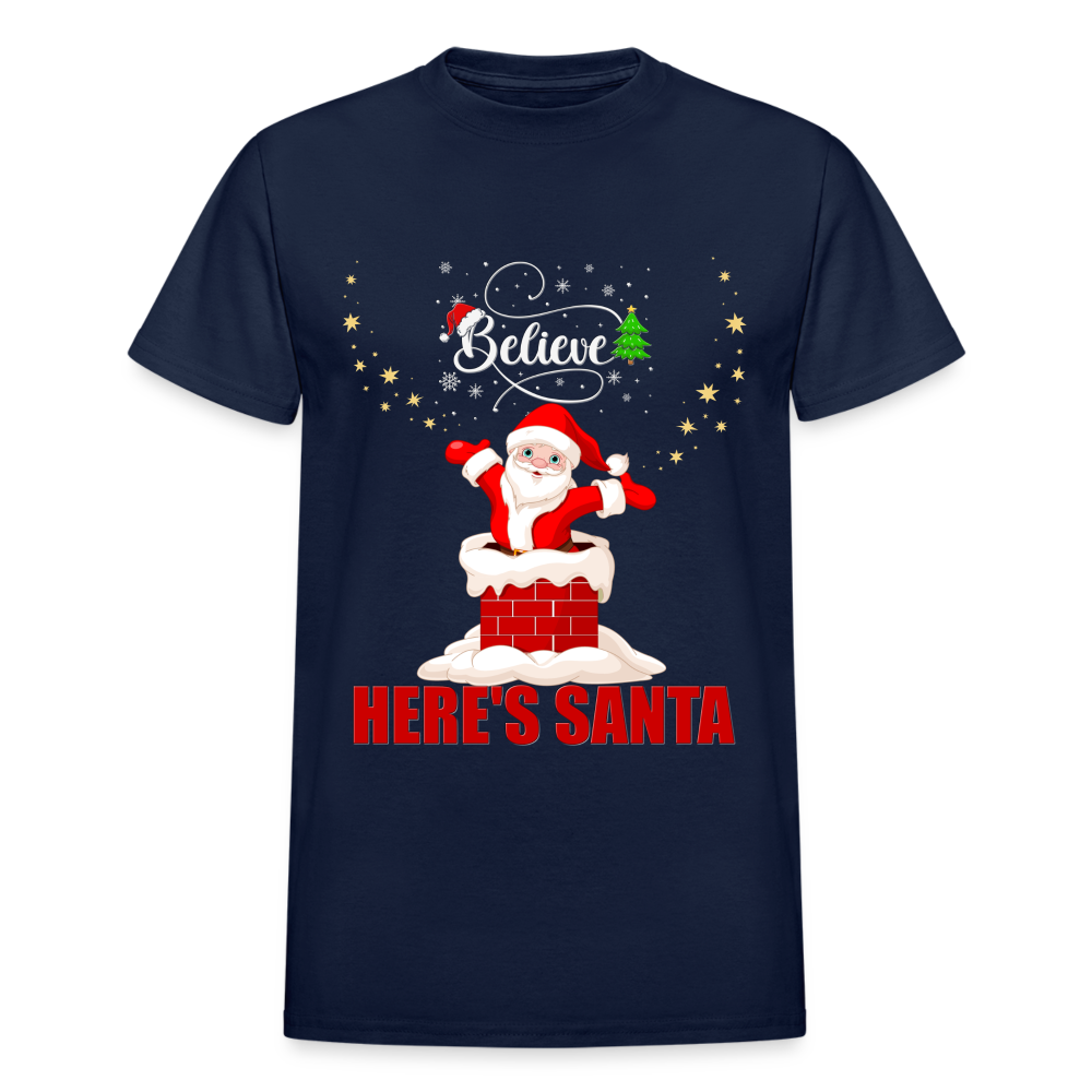 Believe Shirt, Here's Santa Shirt, Christmas Shirt, Holiday Shirt, Merry Christmas, Santa Shirt, Gift For Kids, Gift For Children - navy