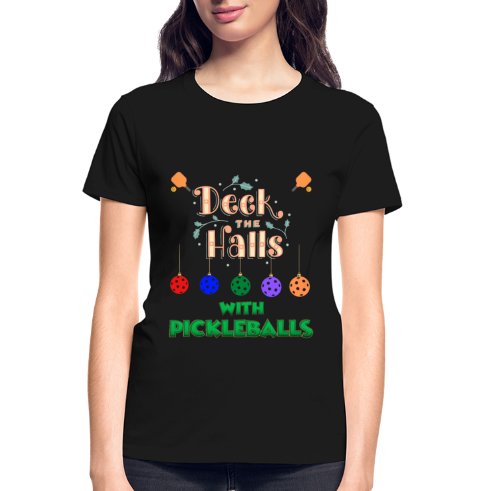 Pickleball Christmas, Deck The Halls With Pickleballs, Pickleball, Pickleball Player, Pickleball Paddle, funny pickleball Shirt - black