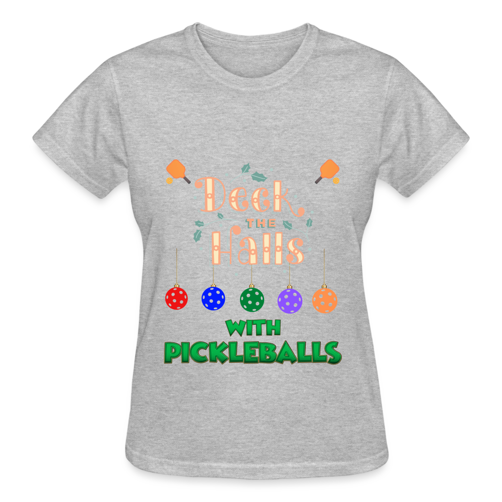 Pickleball Christmas, Deck The Halls With Pickleballs, Pickleball, Pickleball Player, Pickleball Paddle, funny pickleball Shirt - heather gray