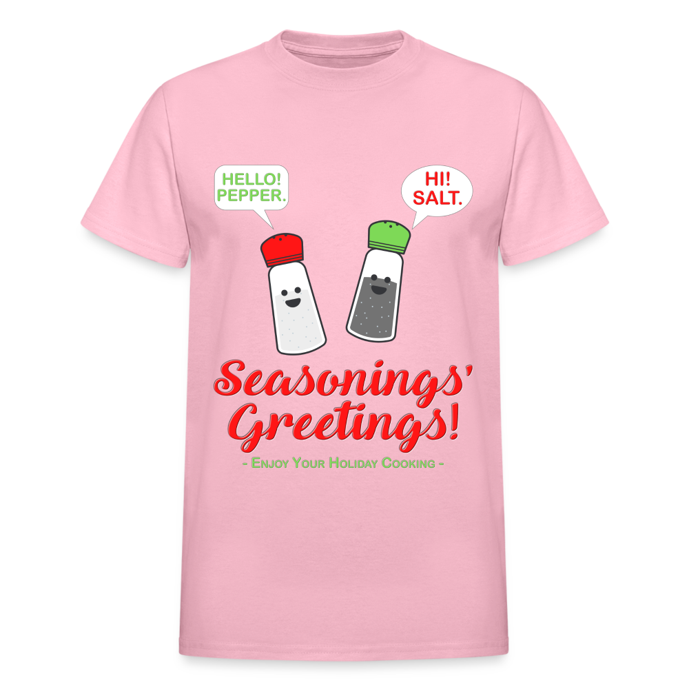 Seasonings Greetings Shirt, Salt Pepper Shaker Shirt, Funny Happy New Year Christmas Holiday Shirt, Foodie Chef Cook Food Gift Idea T-Shirt - light pink