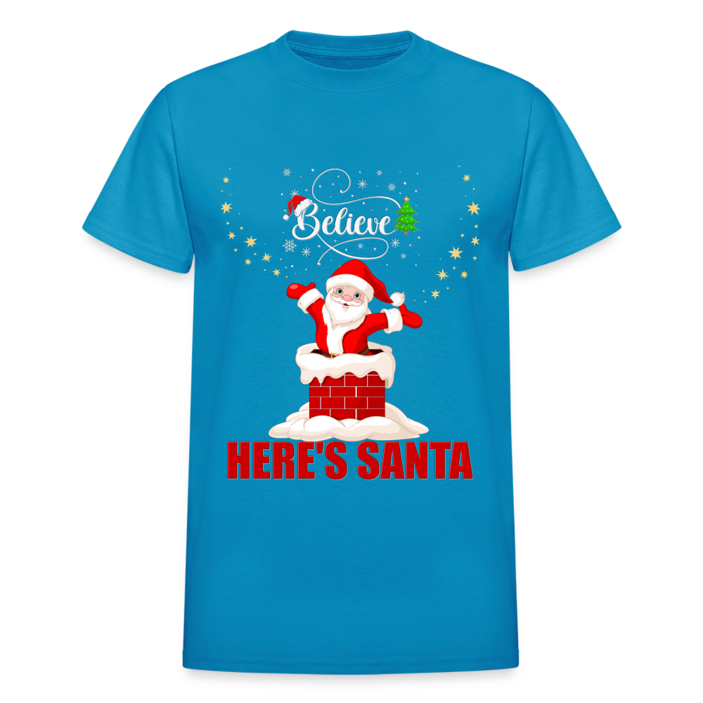 Believe Shirt, Here's Santa Shirt, Christmas Shirt, Holiday Shirt, Merry Christmas, Santa Shirt, Gift For Kids, Gift For Children - turquoise