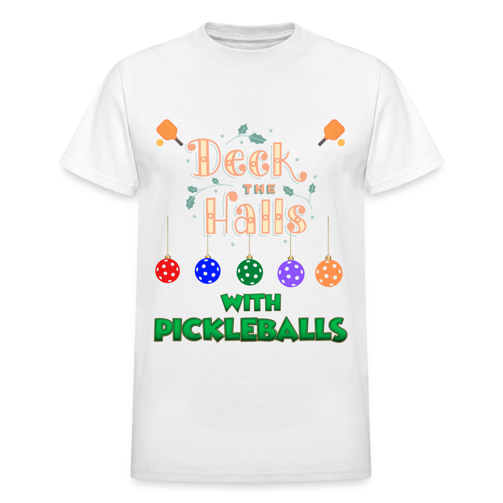 Deck The Halls With Pickleballs, Pickleball, Pickleball Player, Pickleball Christmas, Pickleball Paddle, funny pickleball Shirt - white