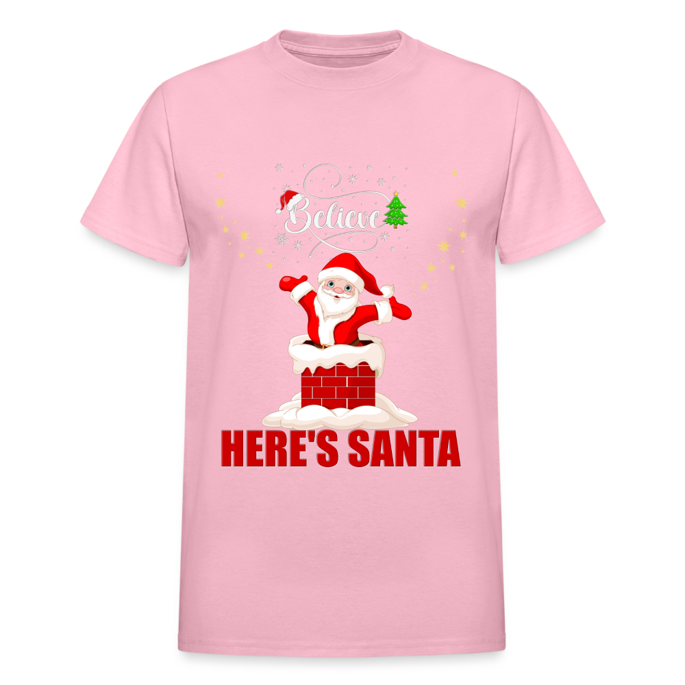 Believe Shirt, Here's Santa Shirt, Christmas Shirt, Holiday Shirt, Merry Christmas, Santa Shirt, Gift For Kids, Gift For Children - light pink