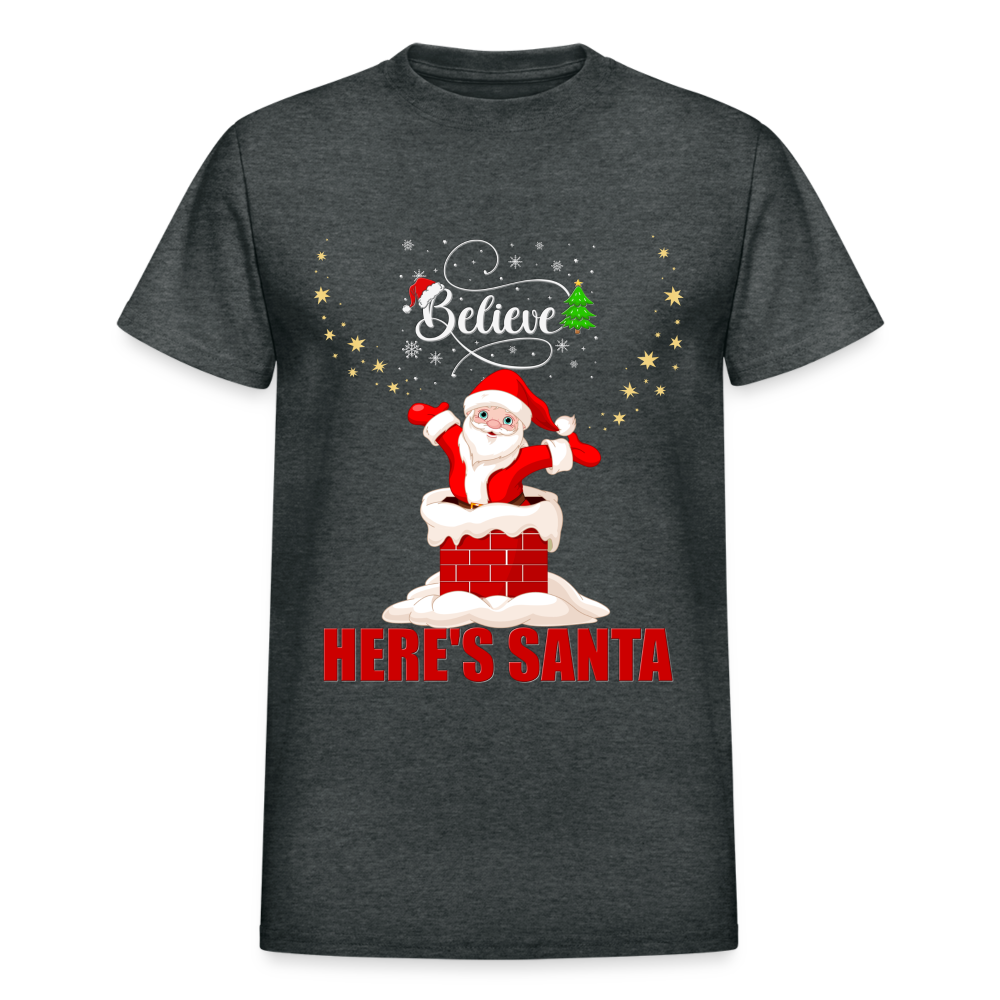 Believe Shirt, Here's Santa Shirt, Christmas Shirt, Holiday Shirt, Merry Christmas, Santa Shirt, Gift For Kids, Gift For Children - deep heather