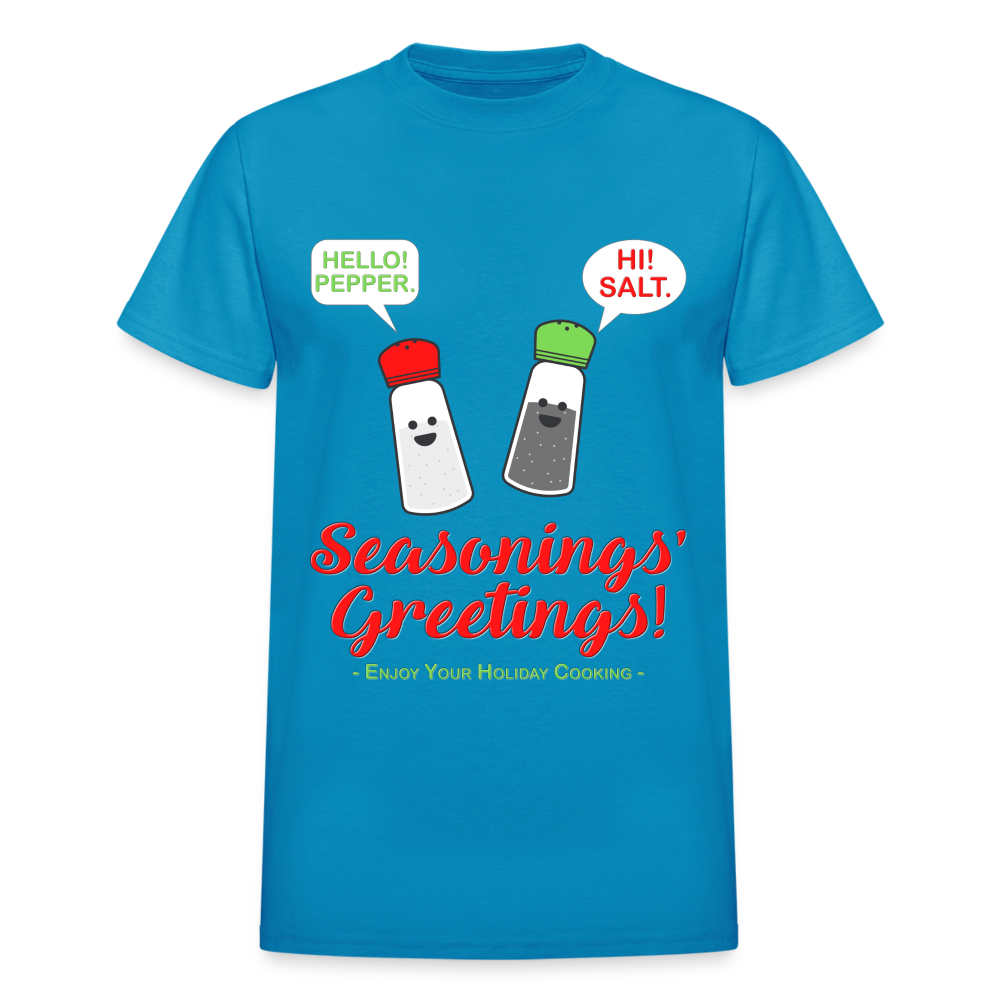 Seasonings Greetings Shirt, Salt Pepper Shaker Shirt, Funny Happy New Year Christmas Holiday Shirt, Foodie Chef Cook Food Gift Idea T-Shirt - turquoise