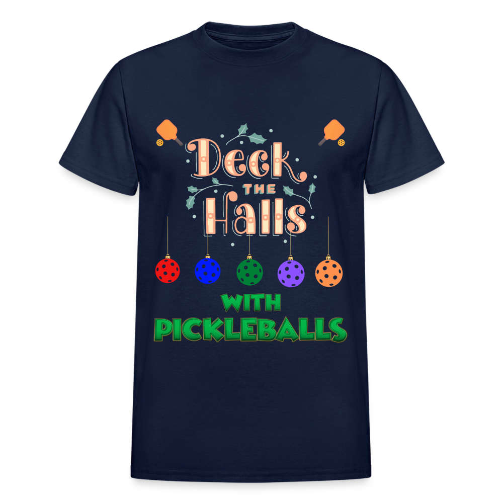 Deck The Halls With Pickleballs, Pickleball, Pickleball Player, Pickleball Christmas, Pickleball Paddle, funny pickleball Shirt - navy