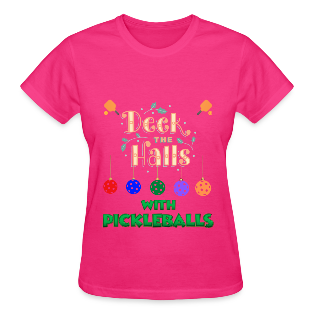 Pickleball Christmas, Deck The Halls With Pickleballs, Pickleball, Pickleball Player, Pickleball Paddle, funny pickleball Shirt - fuchsia