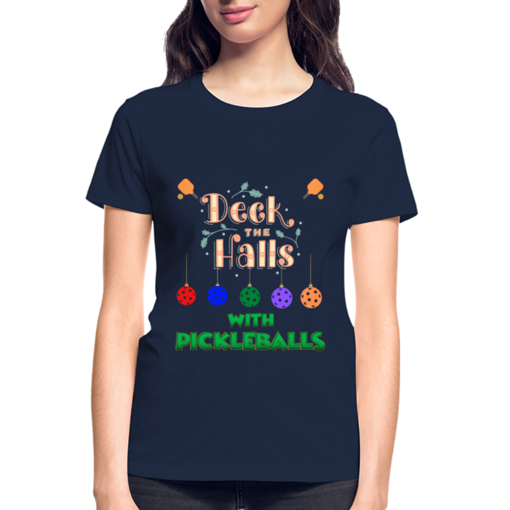 Pickleball Christmas, Deck The Halls With Pickleballs, Pickleball, Pickleball Player, Pickleball Paddle, funny pickleball Shirt - navy
