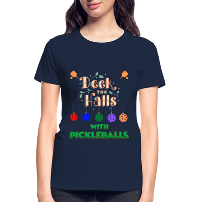 Pickleball Christmas, Deck The Halls With Pickleballs, Pickleball, Pickleball Player, Pickleball Paddle, funny pickleball Shirt - navy