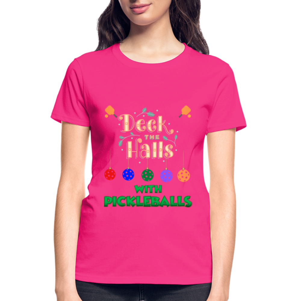 Pickleball Christmas, Deck The Halls With Pickleballs, Pickleball, Pickleball Player, Pickleball Paddle, funny pickleball Shirt - fuchsia