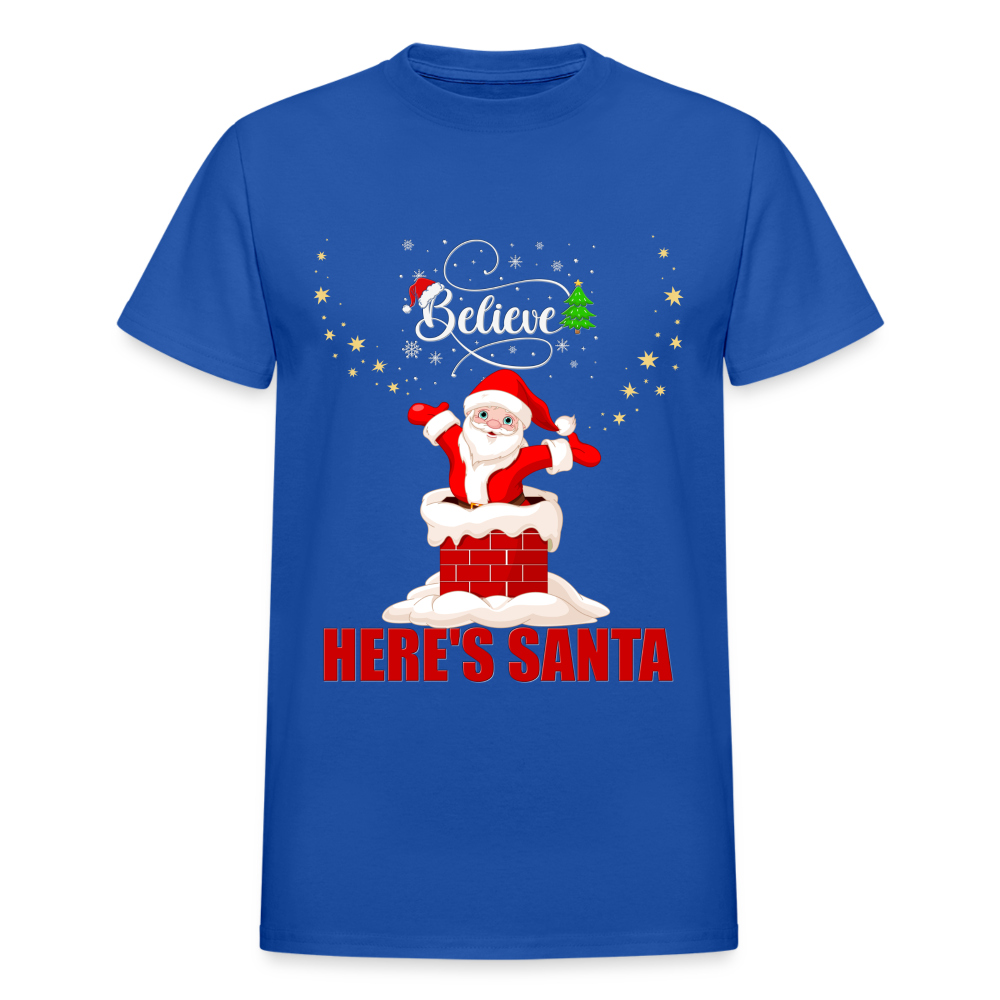 Believe Shirt, Here's Santa Shirt, Christmas Shirt, Holiday Shirt, Merry Christmas, Santa Shirt, Gift For Kids, Gift For Children - royal blue