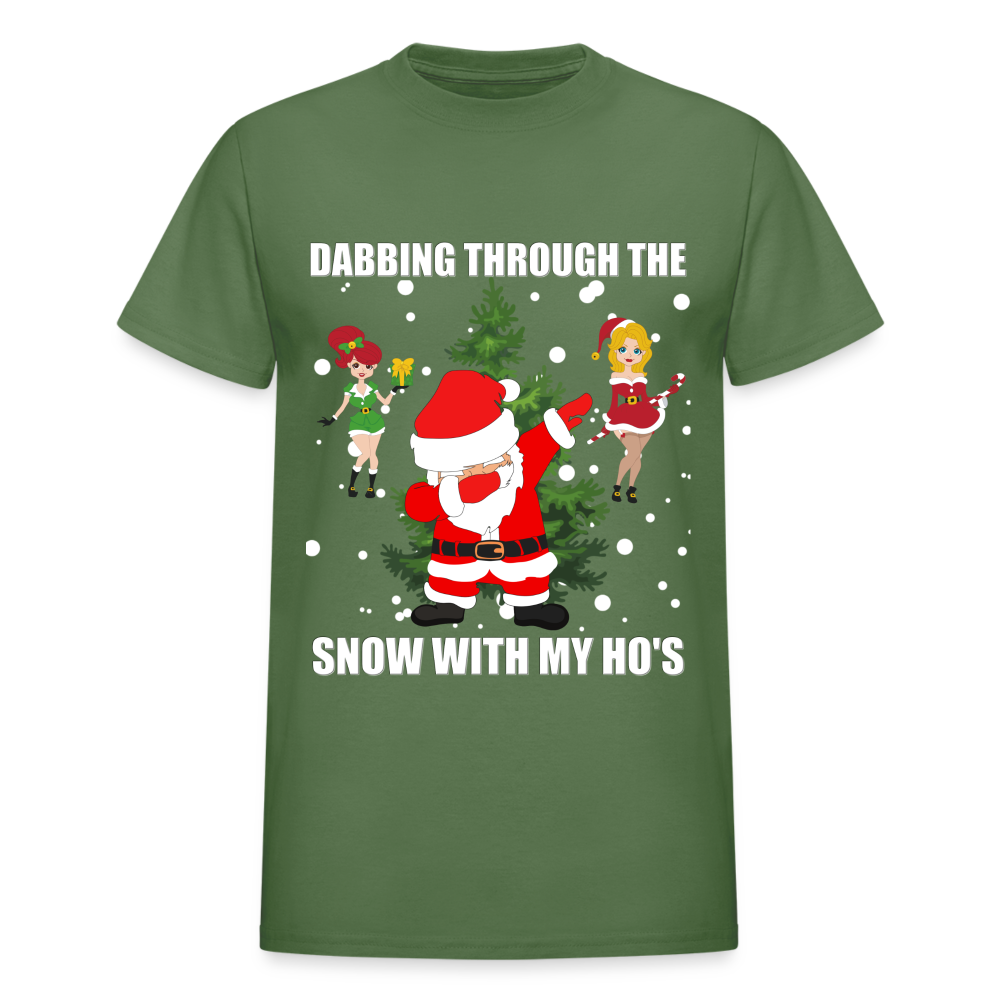 Dabbing Through, The Snow With My Ho's, Ugly Christmas Shirt, Christmas Shirt, Xmas Shirt, Funny Christmas Shirt, Men Christmas Shirt, Christmas T-shirt - military green