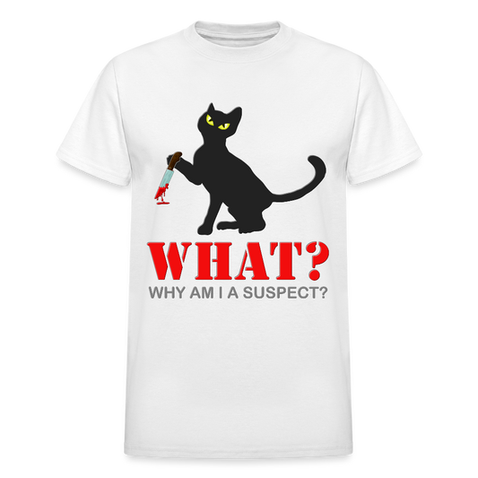 Halloween Cat Shirt, Why Am I A Suspect Shirt, Murderous Cat With Knife T-Shirt, Murderous Cat Shirt, Mens Premium T-Shirt - white