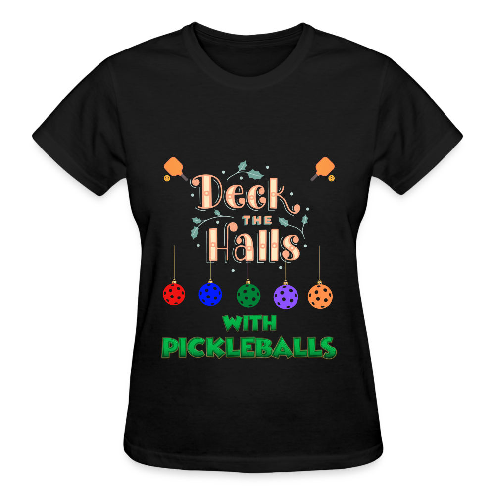 Pickleball Christmas, Deck The Halls With Pickleballs, Pickleball, Pickleball Player, Pickleball Paddle, funny pickleball Shirt - black
