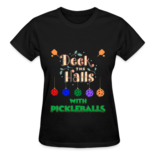 Pickleball Christmas, Deck The Halls With Pickleballs, Pickleball, Pickleball Player, Pickleball Paddle, funny pickleball Shirt - black