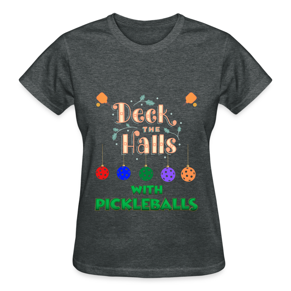 Pickleball Christmas, Deck The Halls With Pickleballs, Pickleball, Pickleball Player, Pickleball Paddle, funny pickleball Shirt - deep heather