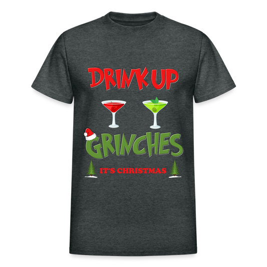 Drink Up Grinches Shirt, Christmas Gifts, Holiday Party, Funny Christmas Shirt, Family Christmas Shirts, Funny Holiday, What Up Grinches Tee - deep heather