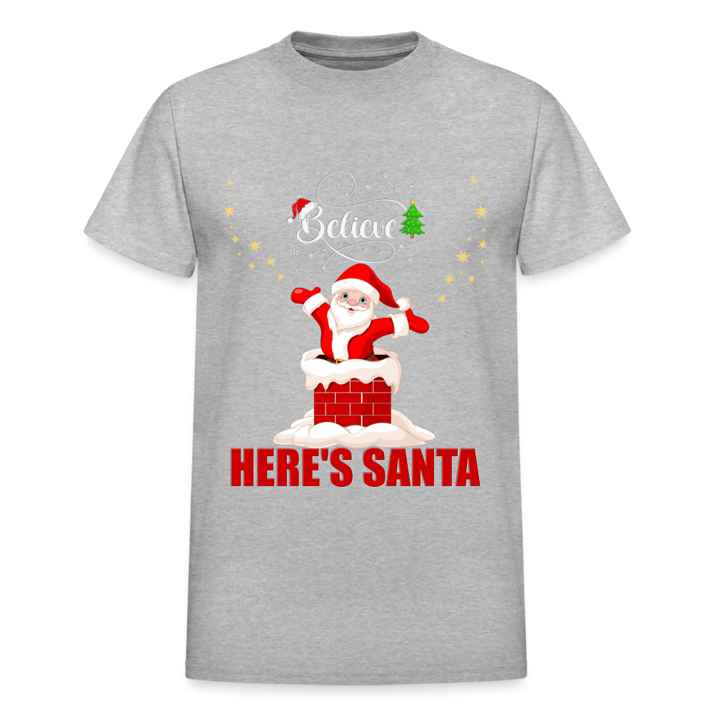 Believe Shirt, Here's Santa Shirt, Christmas Shirt, Holiday Shirt, Merry Christmas, Santa Shirt, Gift For Kids, Gift For Children - heather gray