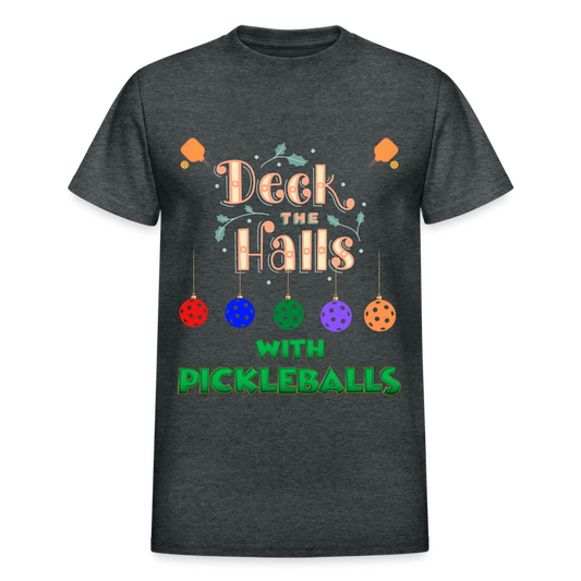 Deck The Halls With Pickleballs, Pickleball, Pickleball Player, Pickleball Christmas, Pickleball Paddle, funny pickleball Shirt - deep heather