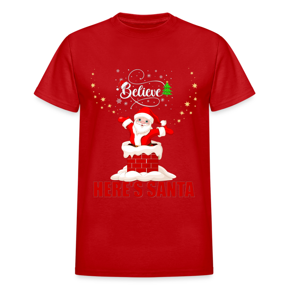 Believe Shirt, Here's Santa Shirt, Christmas Shirt, Holiday Shirt, Merry Christmas, Santa Shirt, Gift For Kids, Gift For Children - red