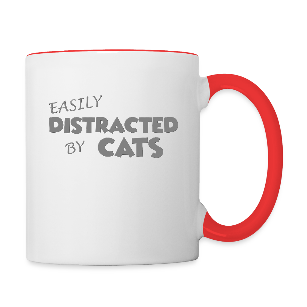 Easily Distracted By Cats Mug, Cat Lover Mug, Cat Owner Mug, Funny Cat Mug, Cat Saying Mug, Cat Slogan Mug, Cat Coffee Mug - white/red