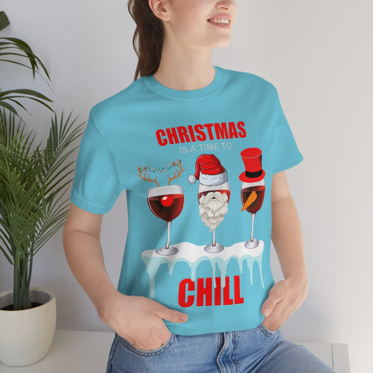 Christmas Is A Time To Chill, Chilling, Santa, Frosty The Snowman, Rudolf The Red Nose Reindeer, Wine, Wine Lover, Snow, Ice, Winter, Wine Glass