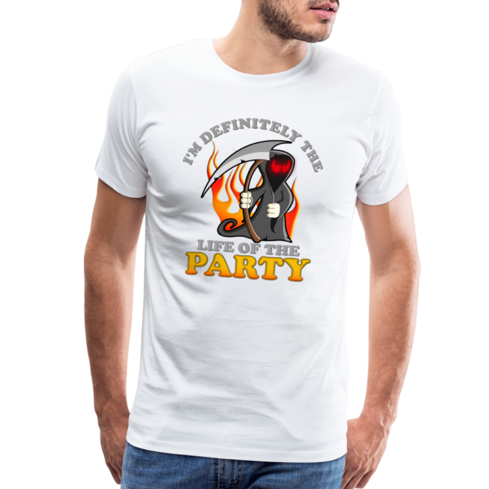 I'm Definitely The Life Of The Party, Grim Reaper, Death, Happy Halloween, Monster, Trick Or Treat, Spooky, Scary, Skull, Wolf, Werewolf, Orange, Bat, Red, Mountain, Men's Premium T-Shirt - white