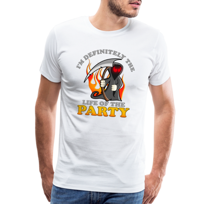 I'm Definitely The Life Of The Party, Grim Reaper, Death, Happy Halloween, Monster, Trick Or Treat, Spooky, Scary, Skull, Wolf, Werewolf, Orange, Bat, Red, Mountain, Men's Premium T-Shirt - white