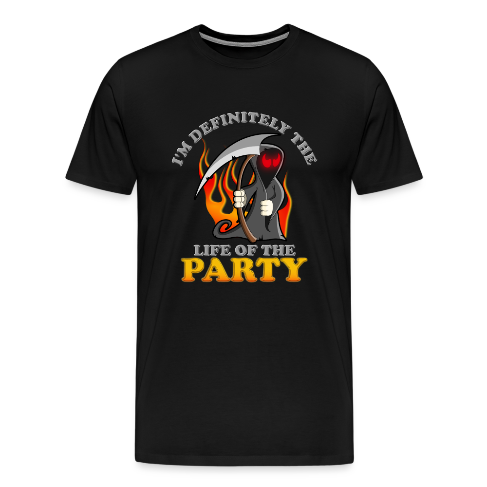 I'm Definitely The Life Of The Party, Grim Reaper, Death, Happy Halloween, Monster, Trick Or Treat, Spooky, Scary, Skull, Wolf, Werewolf, Orange, Bat, Red, Mountain, Men's Premium T-Shirt - black