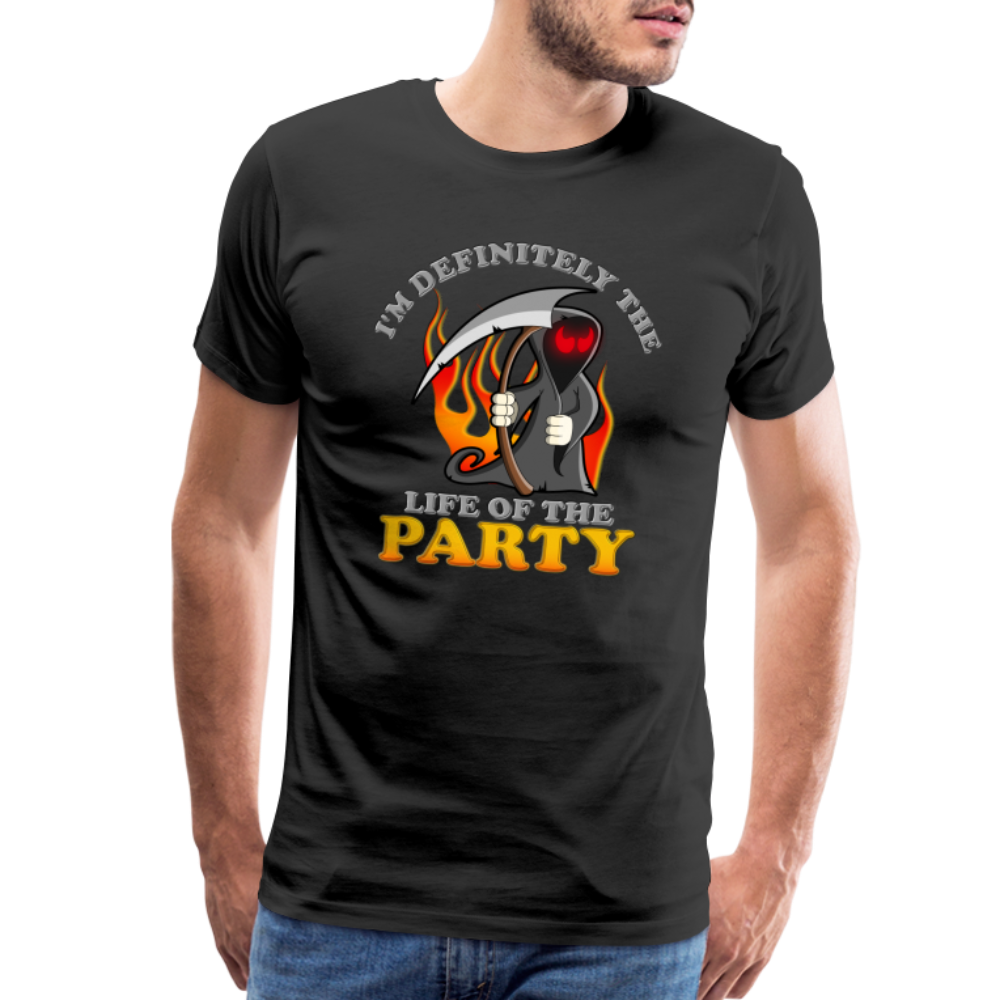 I'm Definitely The Life Of The Party, Grim Reaper, Death, Happy Halloween, Monster, Trick Or Treat, Spooky, Scary, Skull, Wolf, Werewolf, Orange, Bat, Red, Mountain, Men's Premium T-Shirt - black