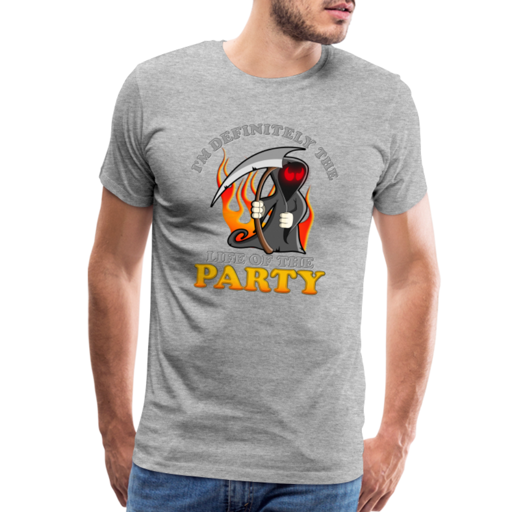 I'm Definitely The Life Of The Party, Grim Reaper, Death, Happy Halloween, Monster, Trick Or Treat, Spooky, Scary, Skull, Wolf, Werewolf, Orange, Bat, Red, Mountain, Men's Premium T-Shirt - heather gray