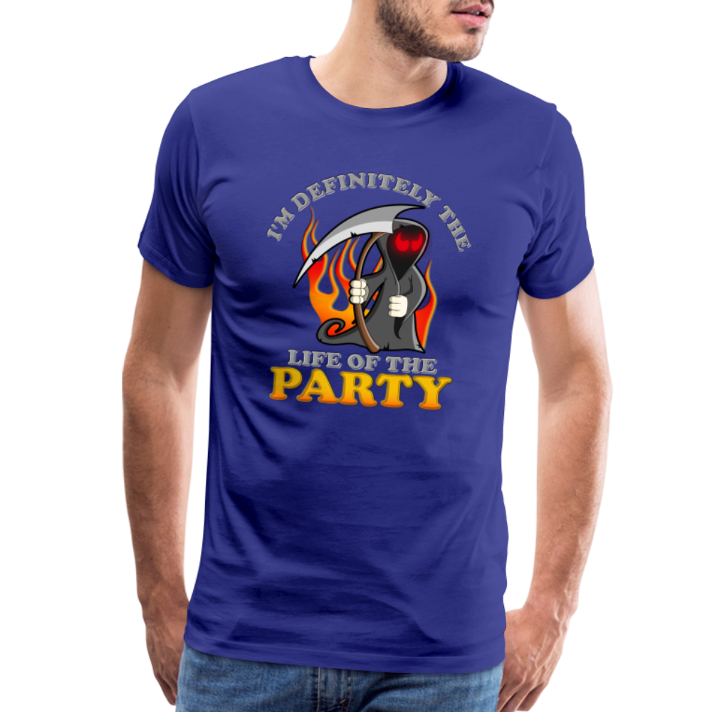 I'm Definitely The Life Of The Party, Grim Reaper, Death, Happy Halloween, Monster, Trick Or Treat, Spooky, Scary, Skull, Wolf, Werewolf, Orange, Bat, Red, Mountain, Men's Premium T-Shirt - royal blue