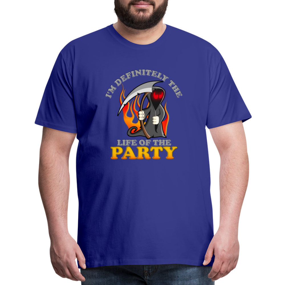 I'm Definitely The Life Of The Party, Grim Reaper, Death, Happy Halloween, Monster, Trick Or Treat, Spooky, Scary, Skull, Wolf, Werewolf, Orange, Bat, Red, Mountain, Men's Premium T-Shirt - royal blue