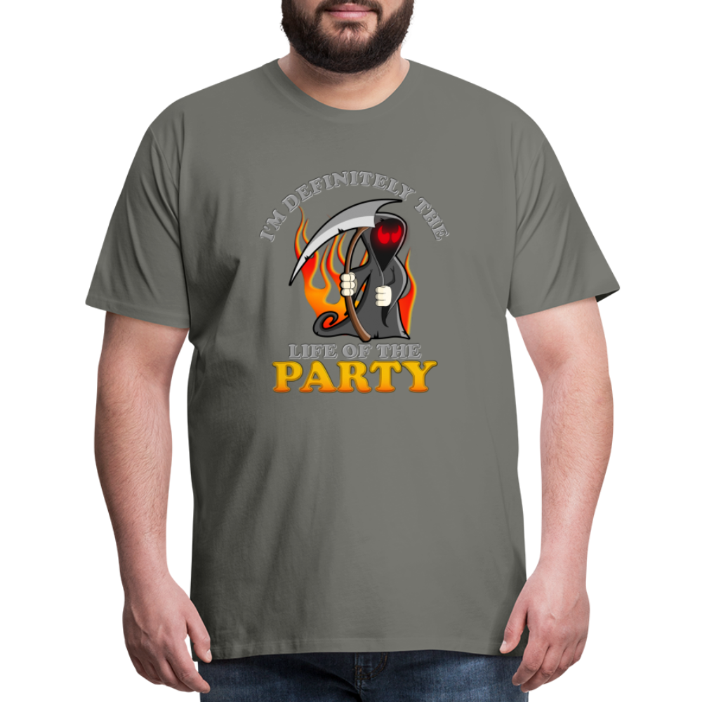 I'm Definitely The Life Of The Party, Grim Reaper, Death, Happy Halloween, Monster, Trick Or Treat, Spooky, Scary, Skull, Wolf, Werewolf, Orange, Bat, Red, Mountain, Men's Premium T-Shirt - asphalt gray