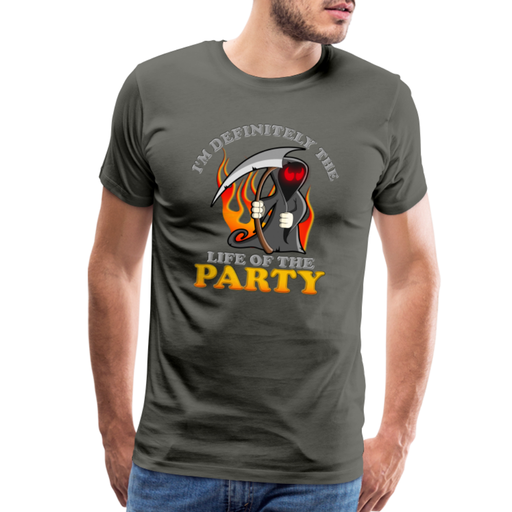 I'm Definitely The Life Of The Party, Grim Reaper, Death, Happy Halloween, Monster, Trick Or Treat, Spooky, Scary, Skull, Wolf, Werewolf, Orange, Bat, Red, Mountain, Men's Premium T-Shirt - asphalt gray