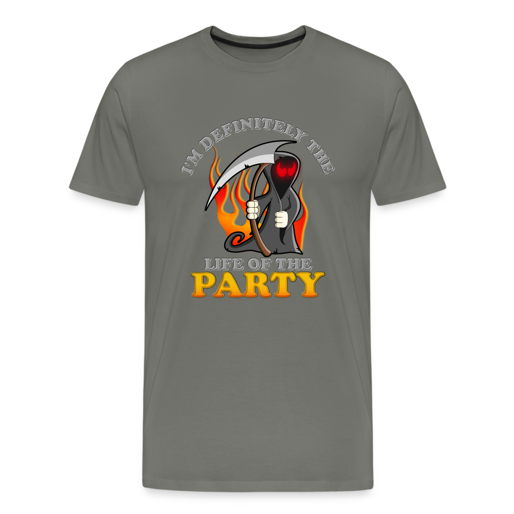 I'm Definitely The Life Of The Party, Grim Reaper, Death, Happy Halloween, Monster, Trick Or Treat, Spooky, Scary, Skull, Wolf, Werewolf, Orange, Bat, Red, Mountain, Men's Premium T-Shirt - asphalt gray