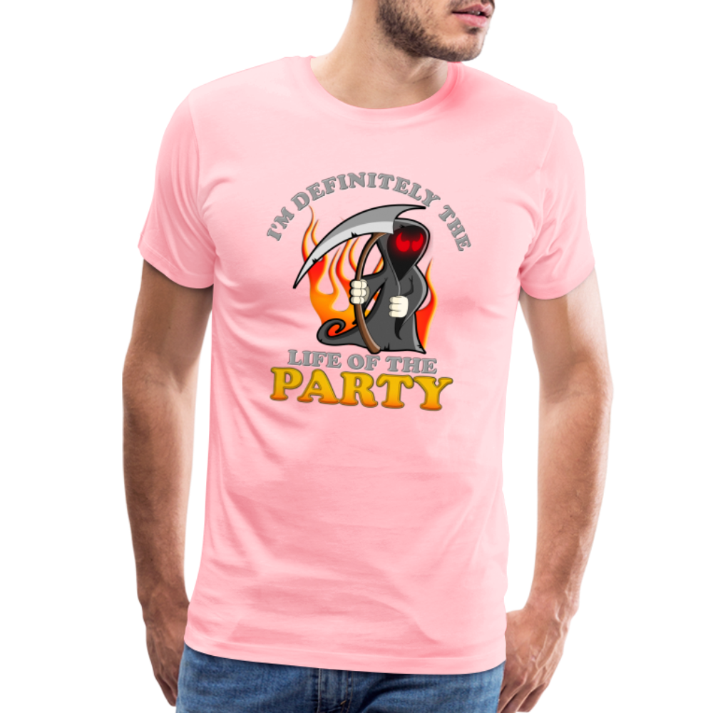 I'm Definitely The Life Of The Party, Grim Reaper, Death, Happy Halloween, Monster, Trick Or Treat, Spooky, Scary, Skull, Wolf, Werewolf, Orange, Bat, Red, Mountain, Men's Premium T-Shirt - pink