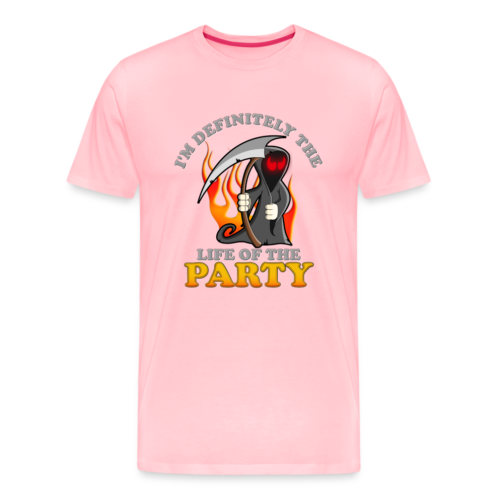 I'm Definitely The Life Of The Party, Grim Reaper, Death, Happy Halloween, Monster, Trick Or Treat, Spooky, Scary, Skull, Wolf, Werewolf, Orange, Bat, Red, Mountain, Men's Premium T-Shirt - pink