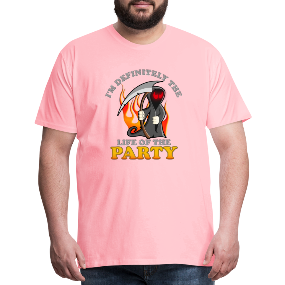 I'm Definitely The Life Of The Party, Grim Reaper, Death, Happy Halloween, Monster, Trick Or Treat, Spooky, Scary, Skull, Wolf, Werewolf, Orange, Bat, Red, Mountain, Men's Premium T-Shirt - pink