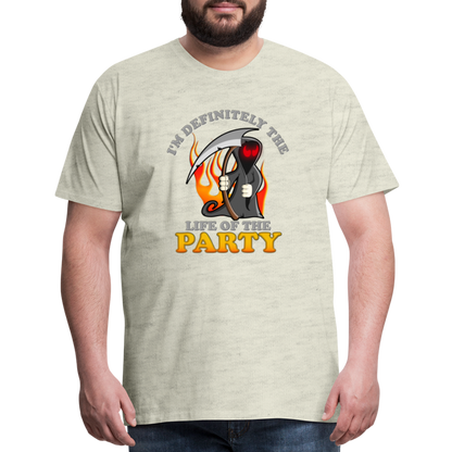 I'm Definitely The Life Of The Party, Grim Reaper, Death, Happy Halloween, Monster, Trick Or Treat, Spooky, Scary, Skull, Wolf, Werewolf, Orange, Bat, Red, Mountain, Men's Premium T-Shirt - heather oatmeal