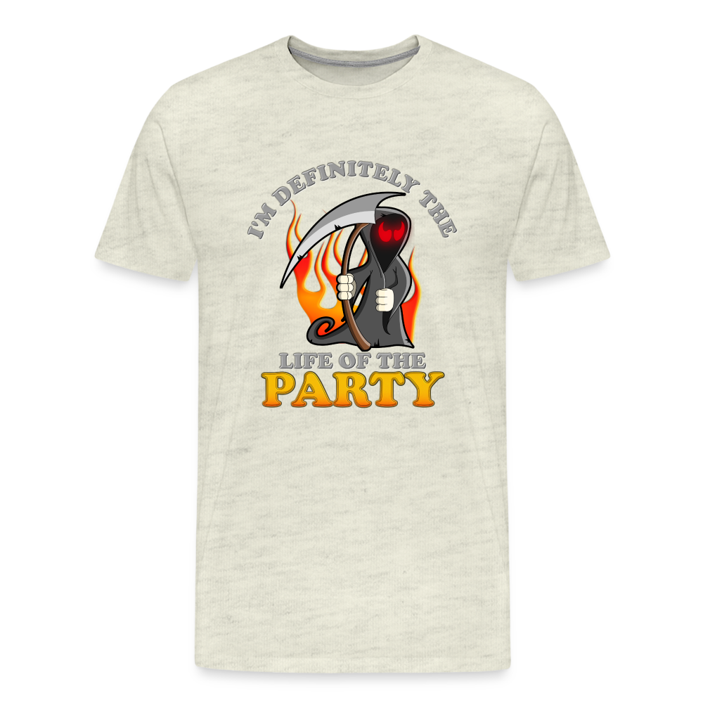 I'm Definitely The Life Of The Party, Grim Reaper, Death, Happy Halloween, Monster, Trick Or Treat, Spooky, Scary, Skull, Wolf, Werewolf, Orange, Bat, Red, Mountain, Men's Premium T-Shirt - heather oatmeal